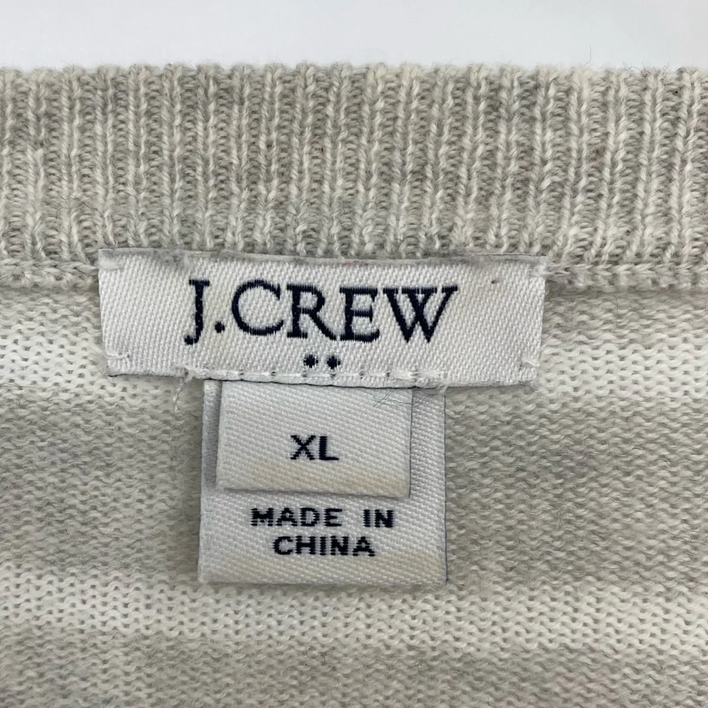 J.Crew Gray White Stripe Ruffle Sweater Size XL